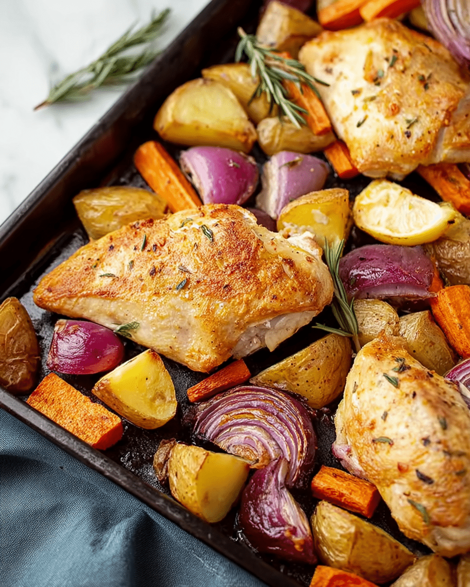 Pan-Seared Lemon-Rosemary Chicken with Roasted Root Vegetables