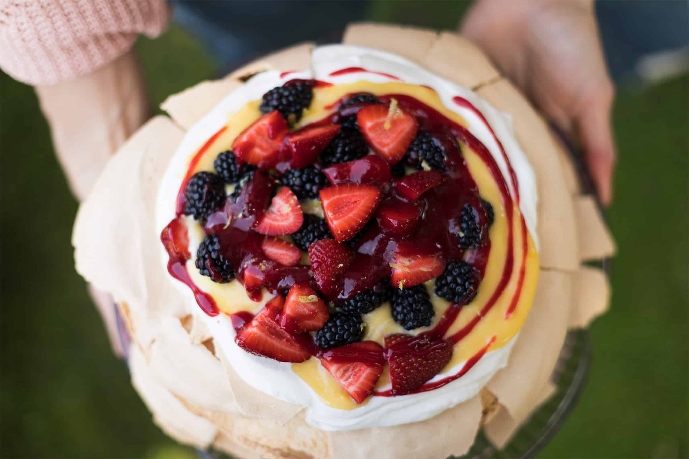 High-Window View Summer Fruit Pavlova with Lemon Mascarpone
