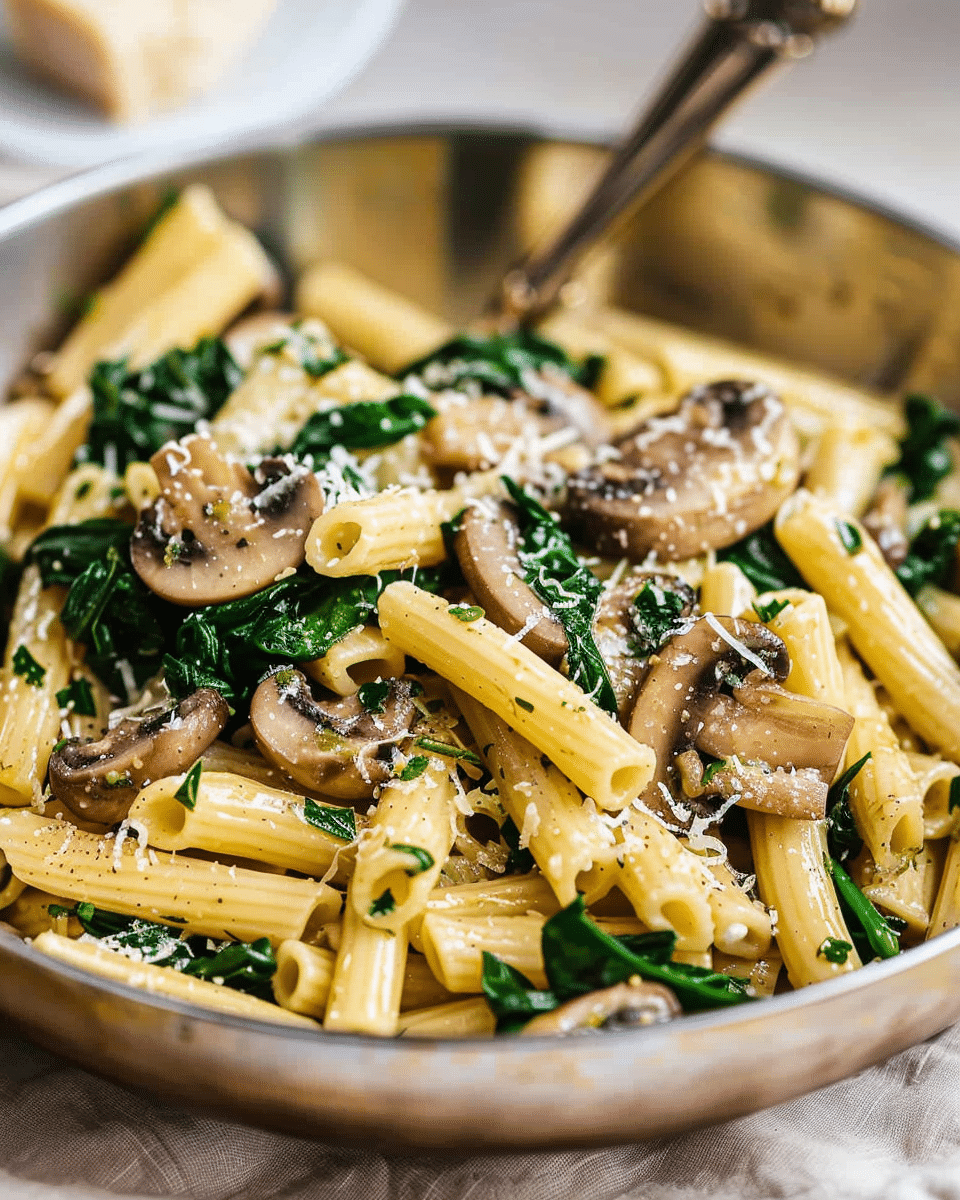 One-Pot Creamy Mushroom and Spinach Penne with Parmesan