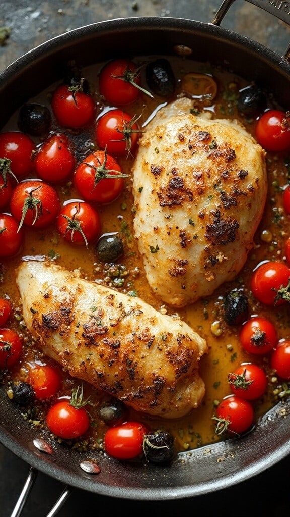 Pan-Seared Chicken with Roasted Garlic and Mediterranean Olives