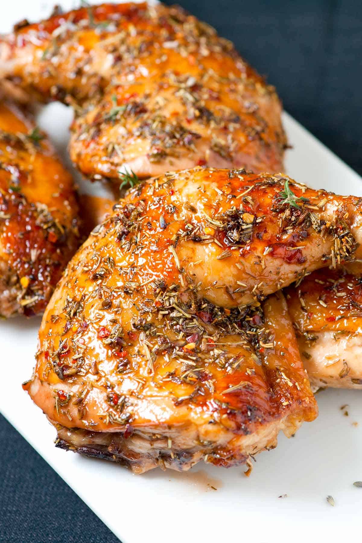 Honey-Lavender Glazed Roasted Chicken with Spring Vegetables