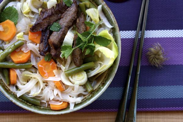 Spicy Pho Broth with Rice Noodles and Beef