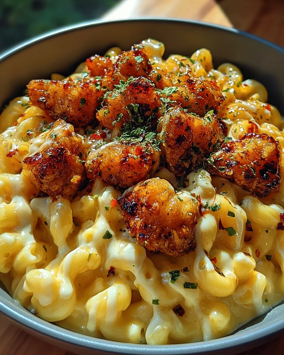 American Chicken and Mushroom Mac and Cheese with Garlic Bread
