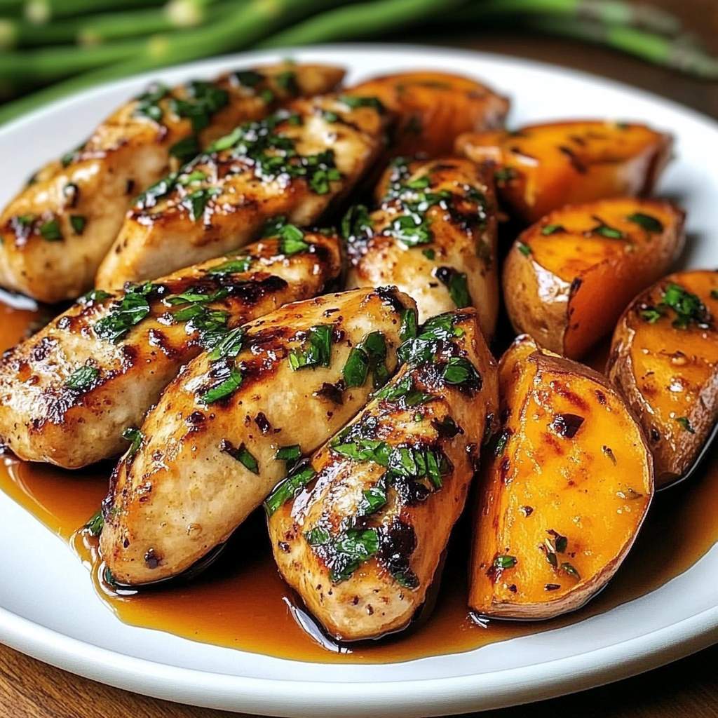 Sautéed Garlic Herb Chicken with Roasted Sweet Potatoes