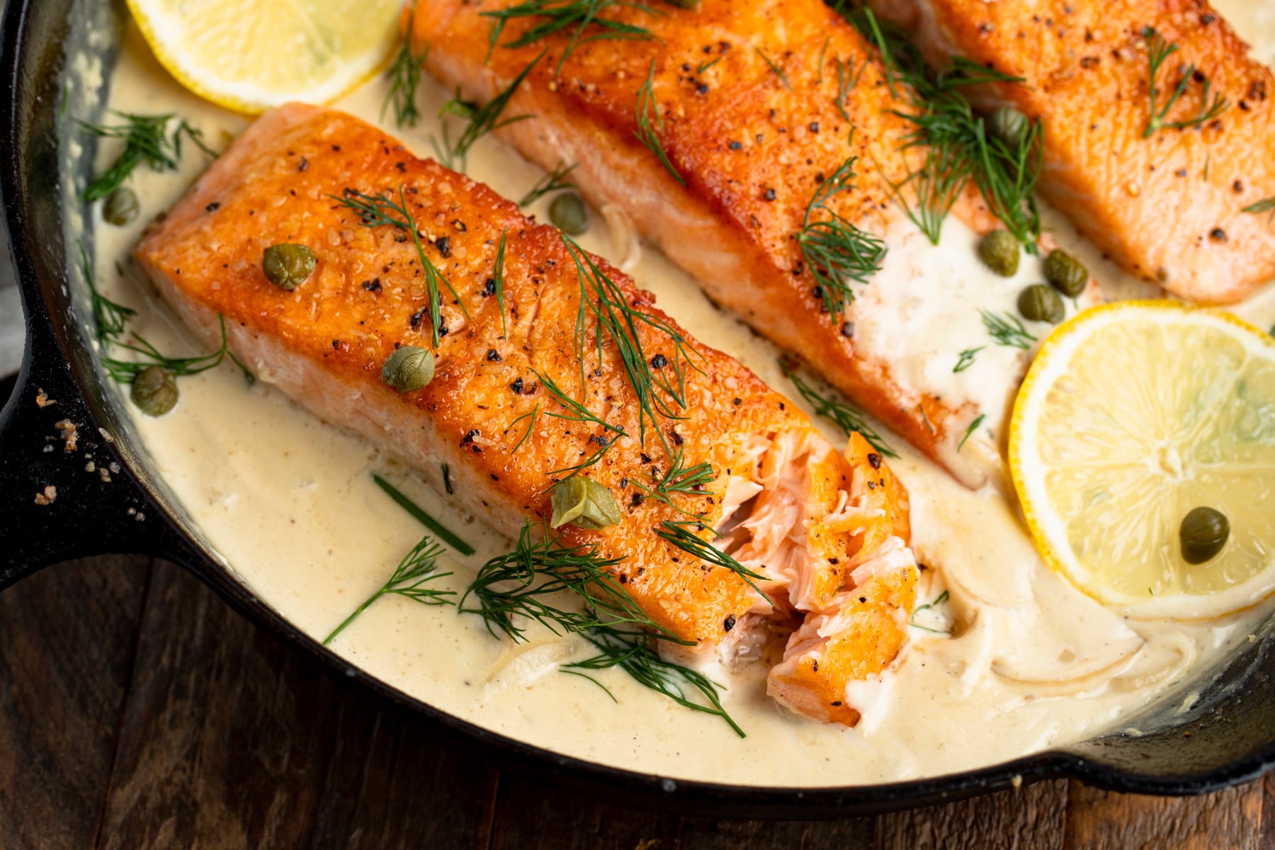 Pan-Seared Salmon with Authentic Lemon-Dill Butter Sauce