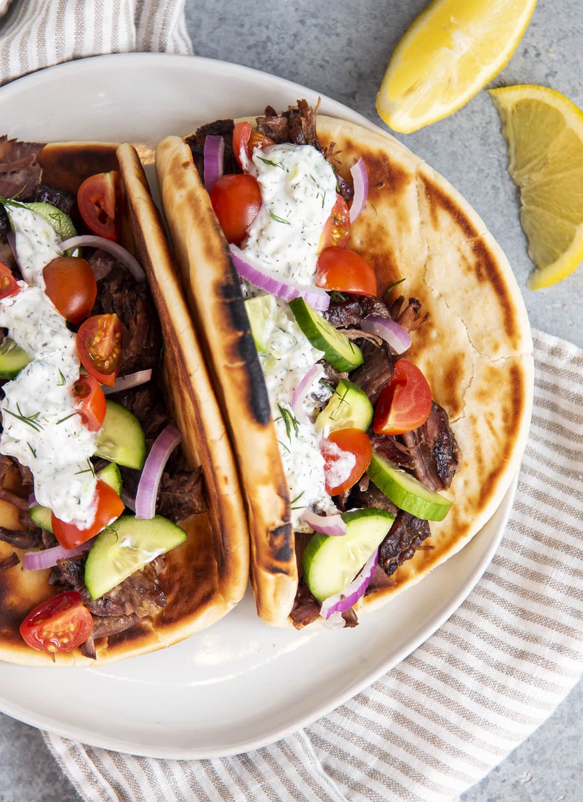 Slow-Cooked Beef and Lamb Gyro Meat with Warm Pita