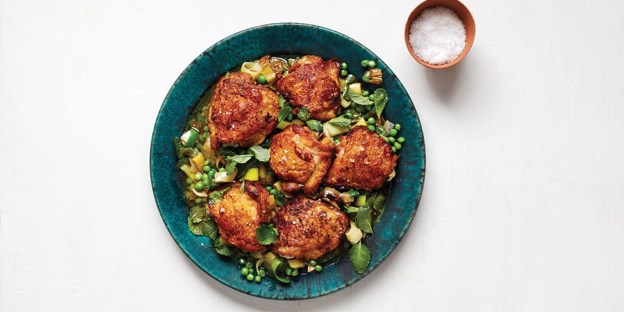 Pan-Seared Chicken with Sautéed English Peas and Mint