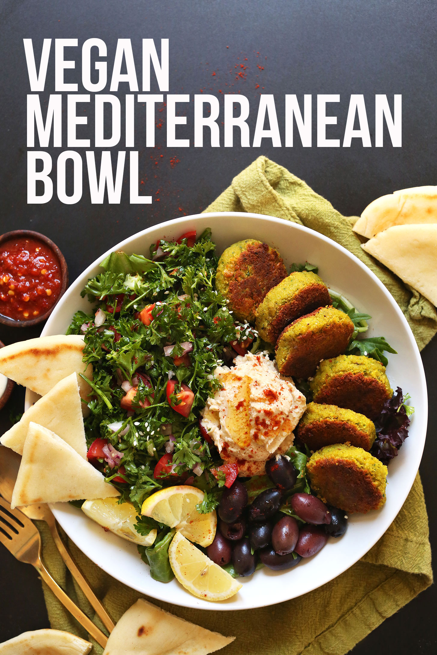 Falafel with Tahini-Dill Sauce and Mediterranean Salad