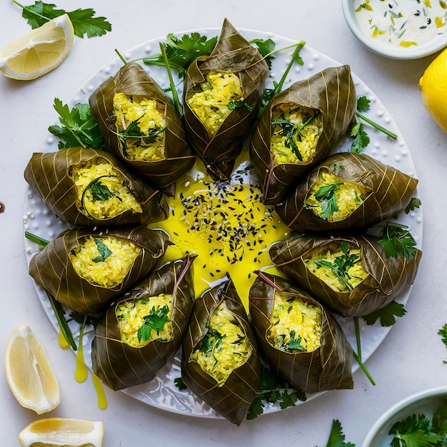 Baked Dolmades with Lemon and Herb Rice Filling