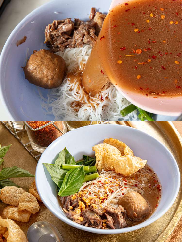 Spicy Thai Boat Noodles with Pork and Beef Broth