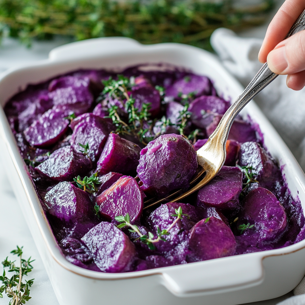 Simmered Purple Sweet Potato with Coconut and Brown Sugar
