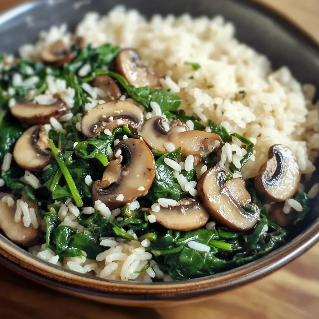 Sautéed Garlic Spinach and Mushroom Rice Bowl