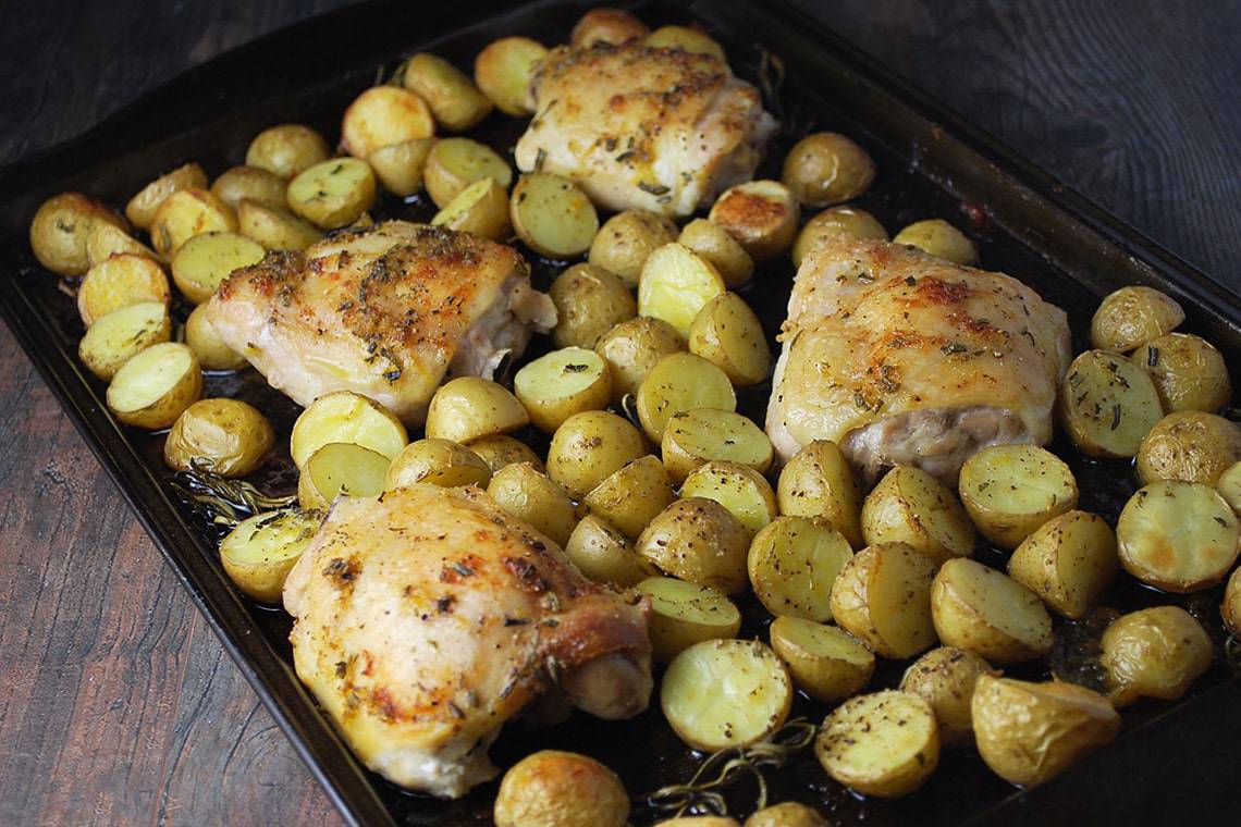 Sheet Pan Mustard-Garlic Roasted Chicken with Potatoes