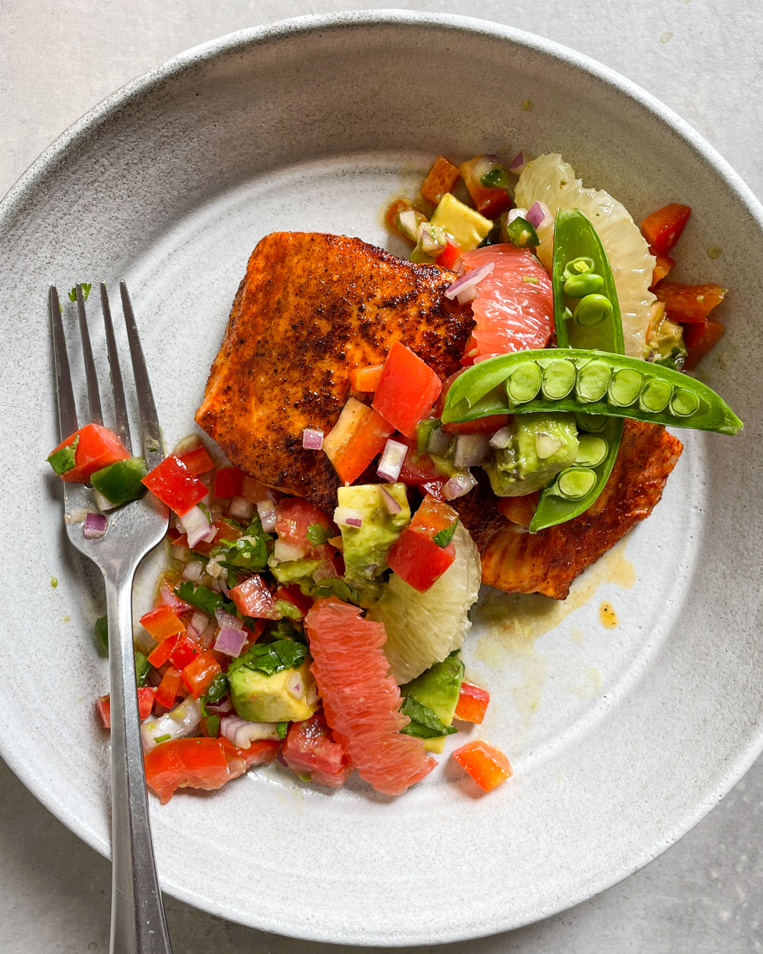 Pan-Seared Salmon with Cauliflower Rice and Avocado Salsa