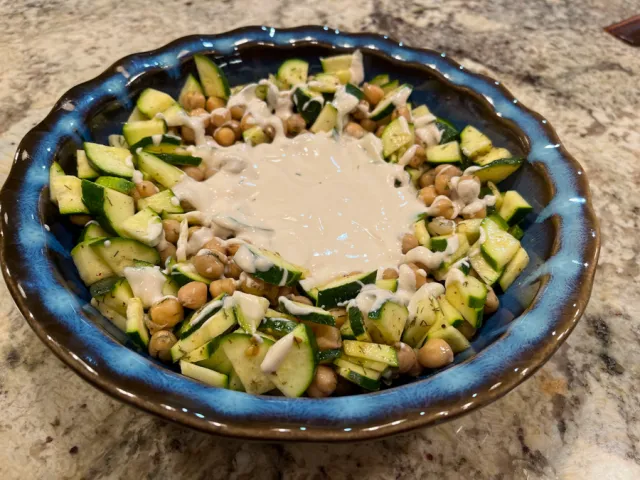Zucchini and Chickpea Salad with Lemon Tahini Dressing