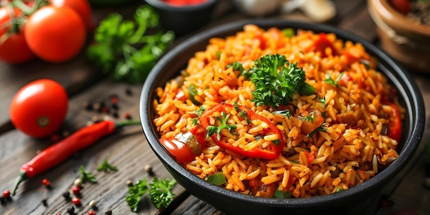 Vegetarian Nigerian-Style Jollof Rice with Peppers and Tomatoes