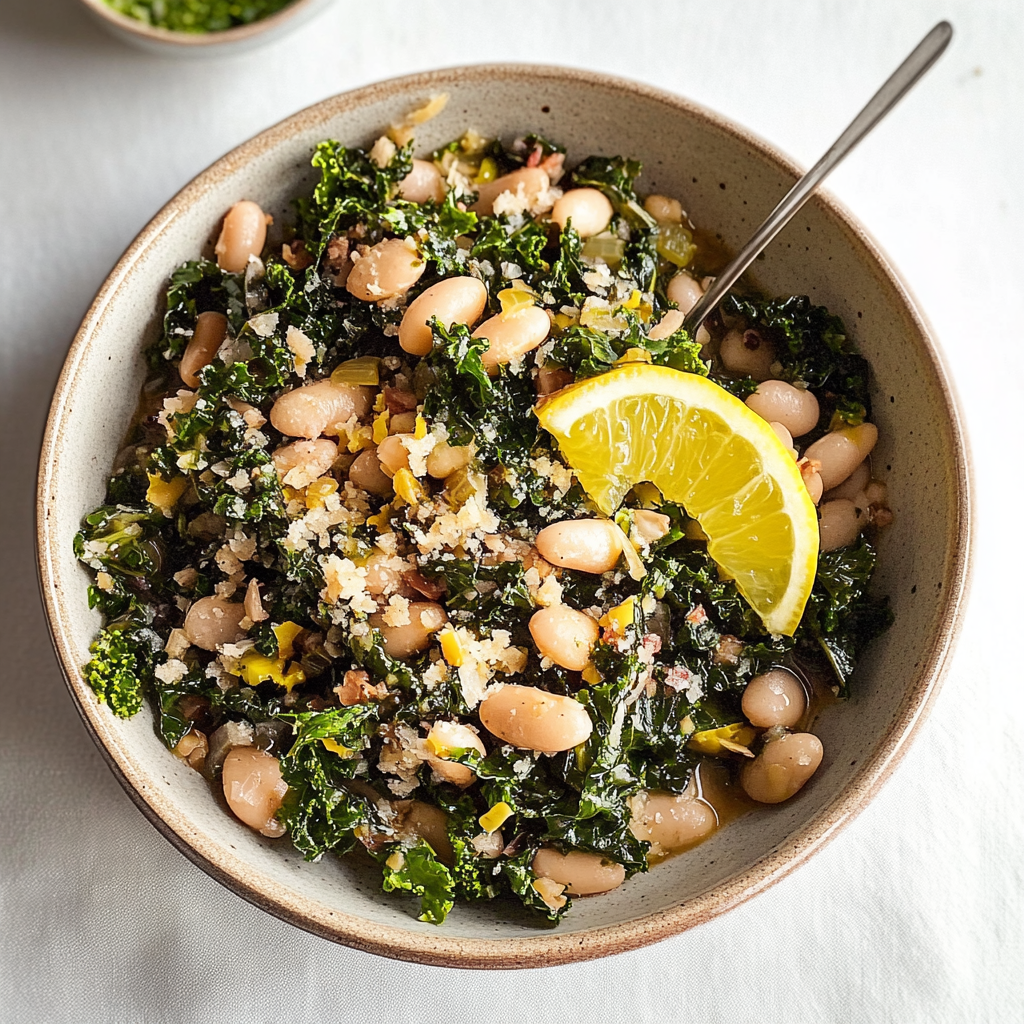 Sautéed White Bean and Kale Salad with Lemon-Garlic Dressing