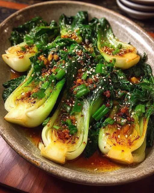 Soy-Glazed Bok Choy with Garlic and Toasted Sesame Seeds