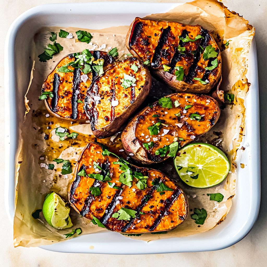 Honey-Chili Roasted Sweet Potatoes with Cilantro Lime Drizzle