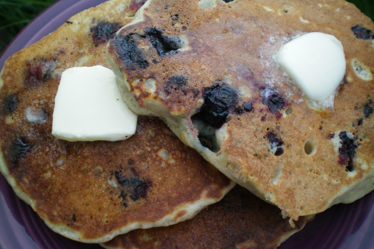 Soft Banana Pancakes with Blueberry Compote