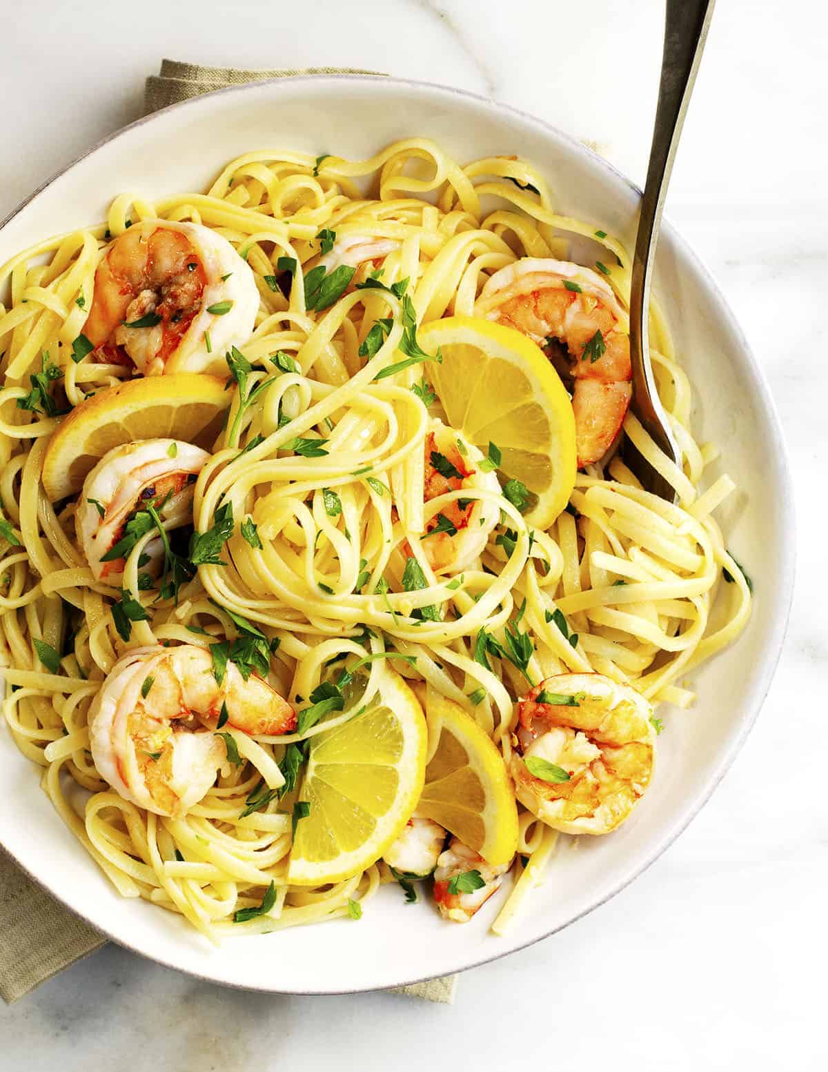 Lemon-Garlic Shrimp Pasta with Parsley and Chili Flakes
