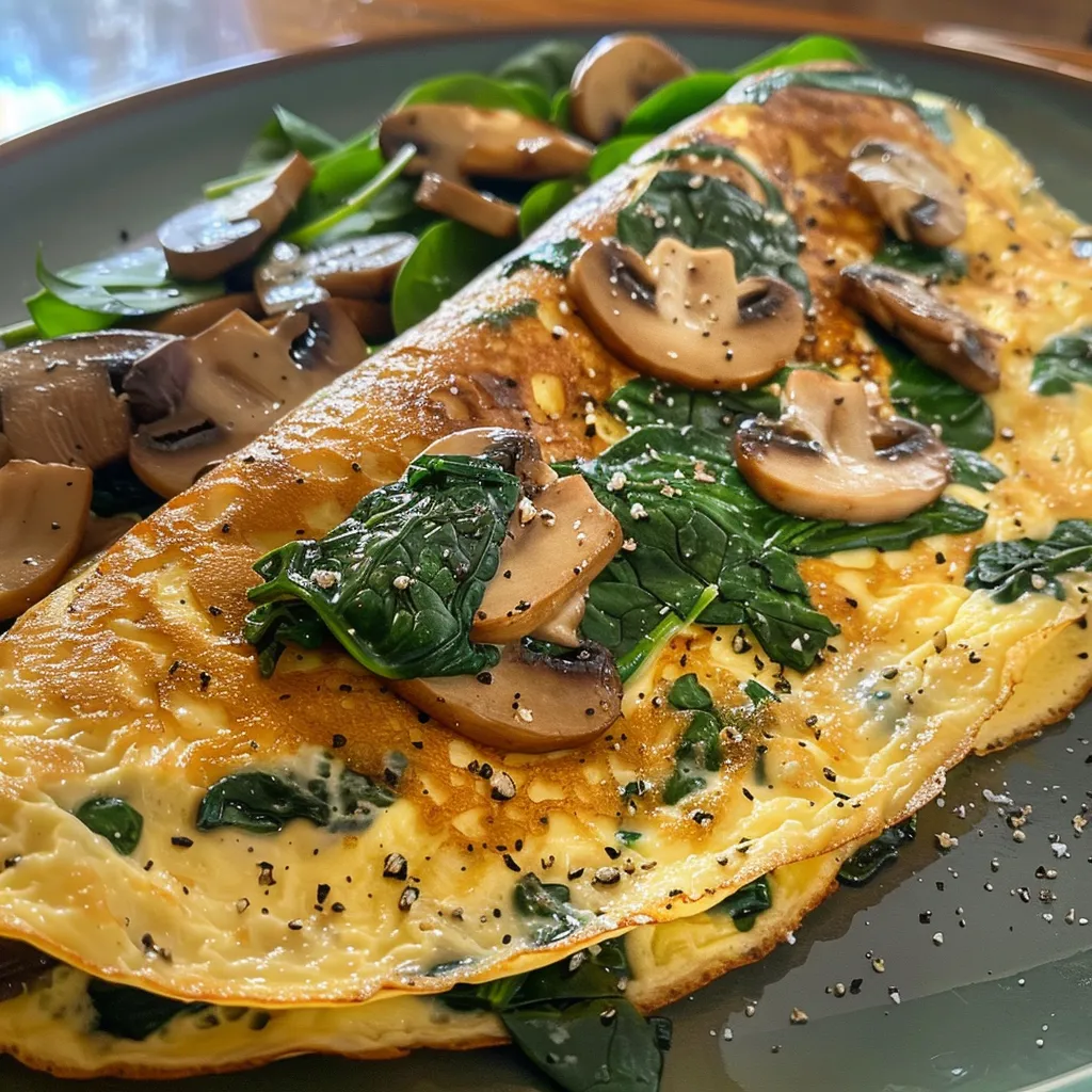 Sautéed Spinach and Mushroom Omelette with Toasted Sourdough