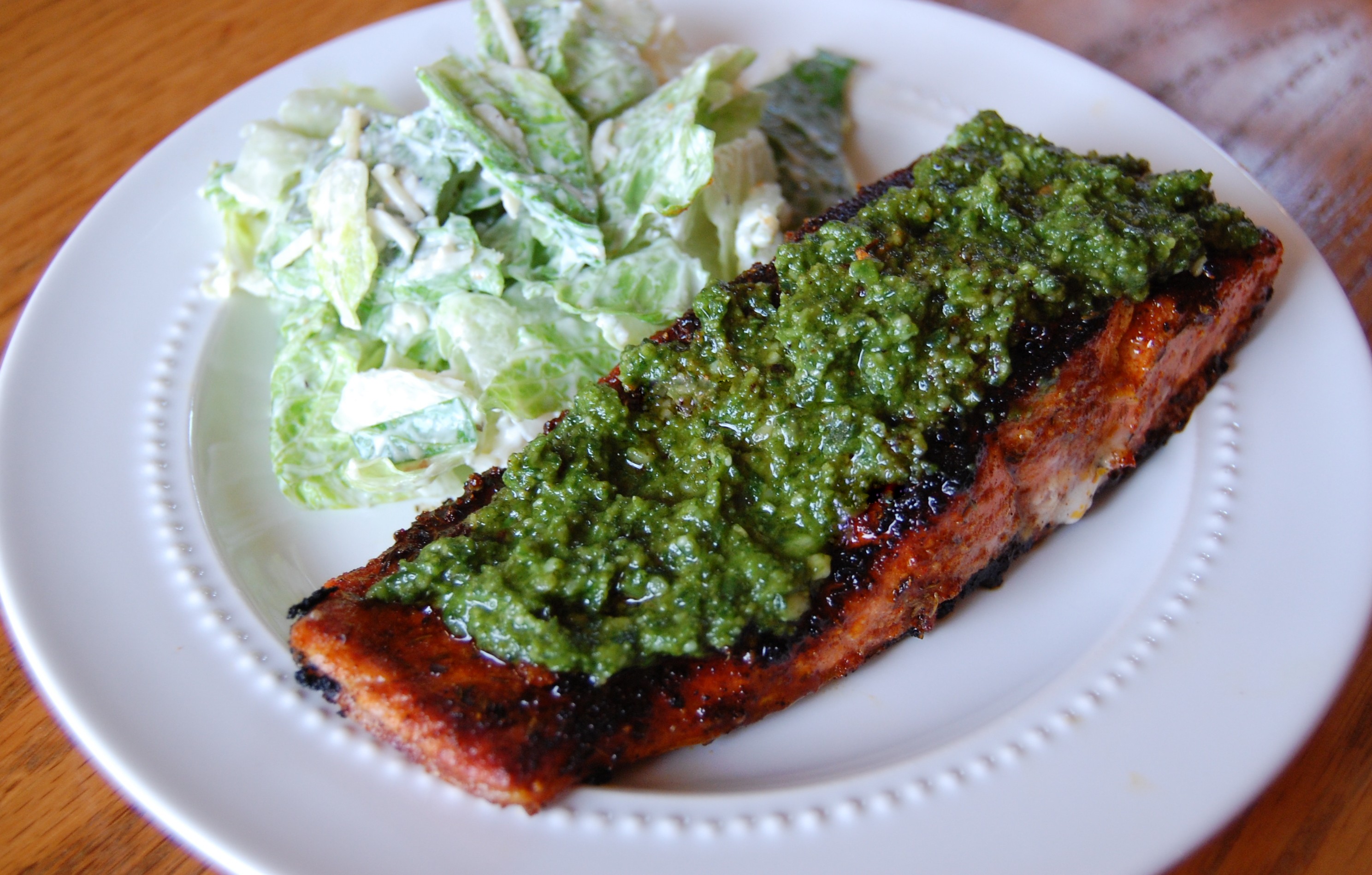 Pan-Seared Salmon with Avocado-Cilantro Pesto