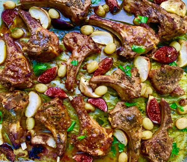 Sheet Pan Za’atar Lamb Chops with Roasted Eggplant and Yogurt Sauce