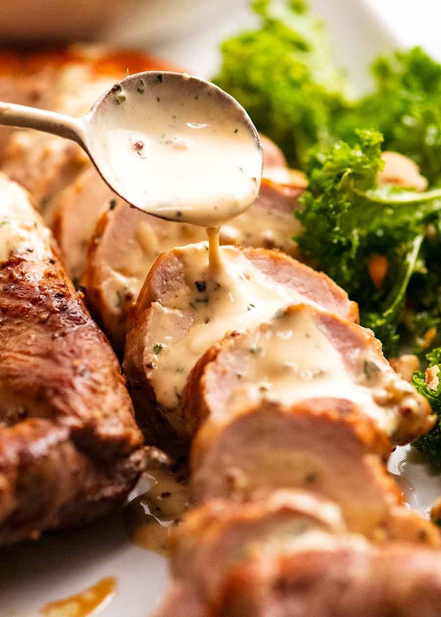 Herb-Roasted Pork Tenderloin with Mustard Pan Sauce