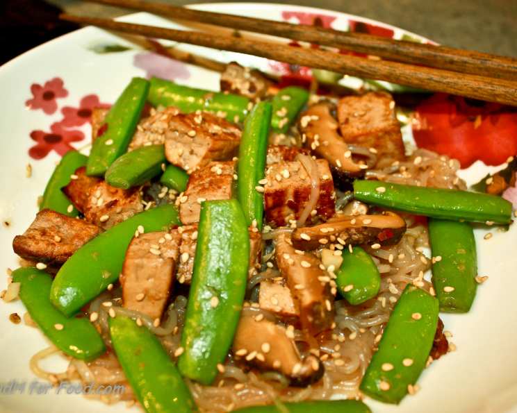Stir-Fried Tofu with Spicy Peanut Sauce and Snap Peas