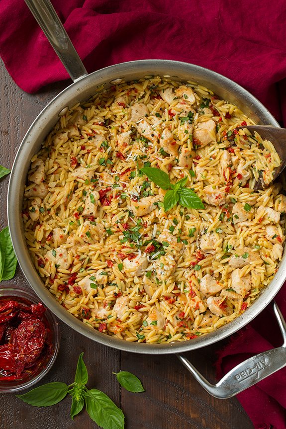 One-Pot Tomato Basil Chicken with Parmesan Orzo