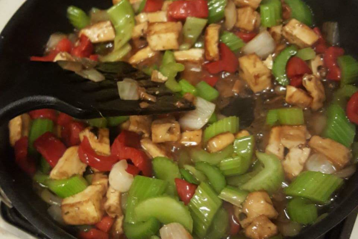 Stir-Fried Tofu and Vegetable Dumplings with Garlic Soy Glaze