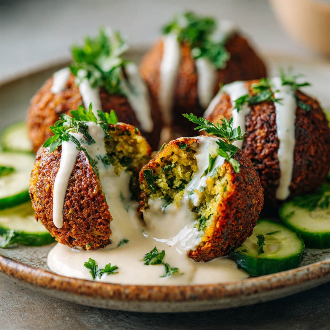 Air Fryer Falafel with Tahini Yogurt Sauce