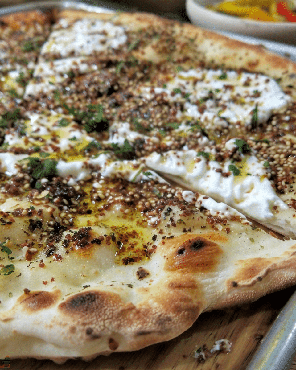 Roasted Eggplant and Za'atar Flatbread with Labneh Drizzle