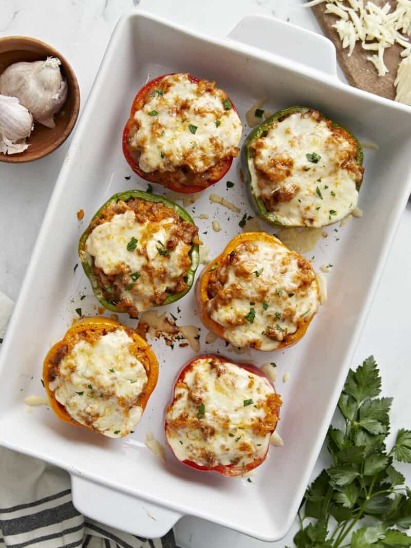 Spring Vegetable and Fontina Stuffed Bell Peppers