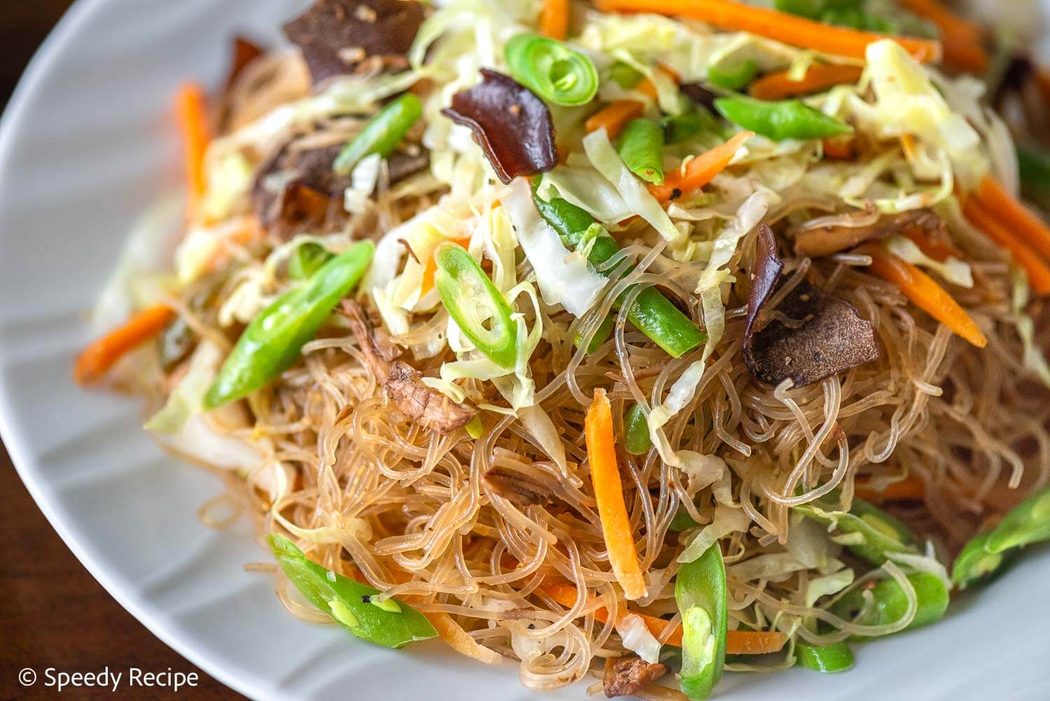 Layered Pancit Bihon with Pork and Backyard Vegetables