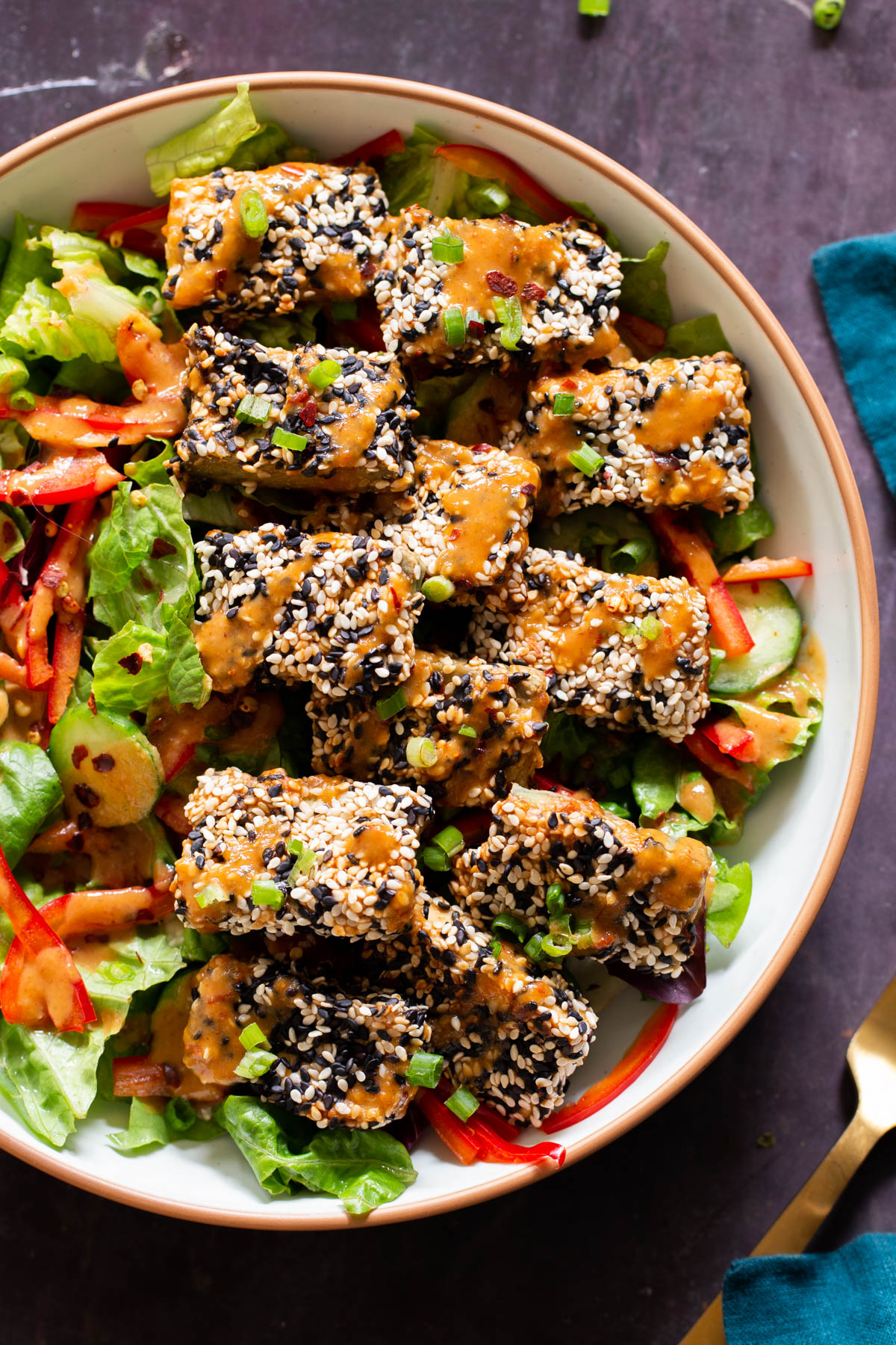 Ginger-Soy Sesame Noodle Bowl with Crispy Tofu