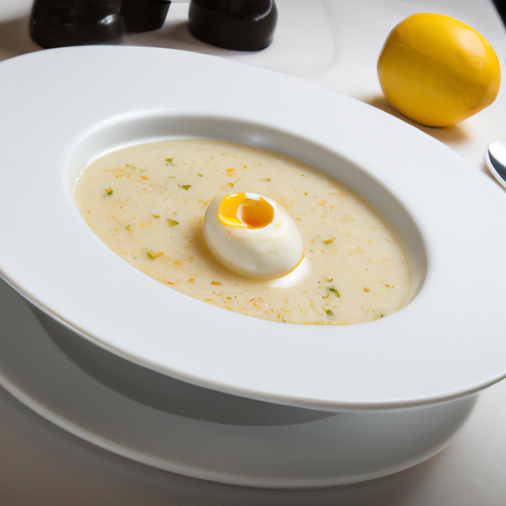 Traditional Greek Avgolemono Soup with Lemon and Egg