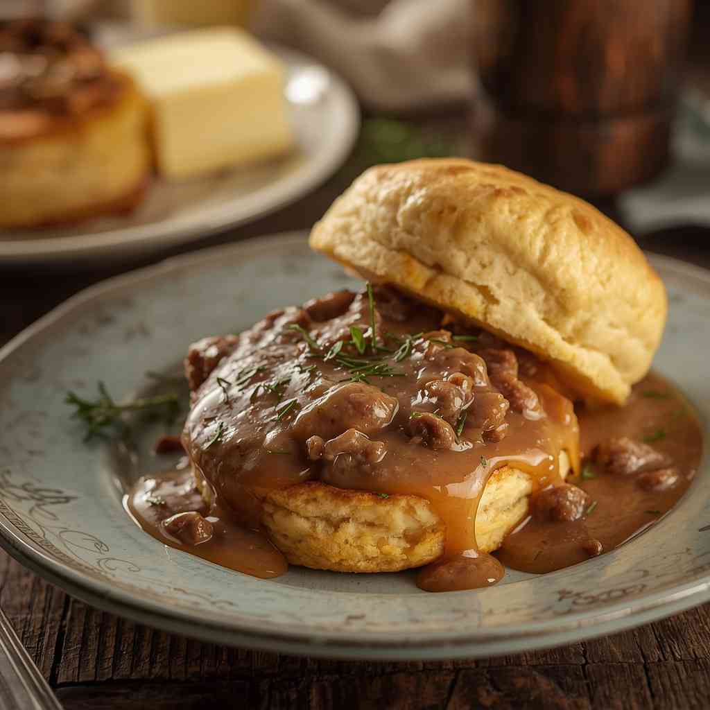 Buttermilk Biscuit Breakfast Sandwich with Spicy Sausage Gravy