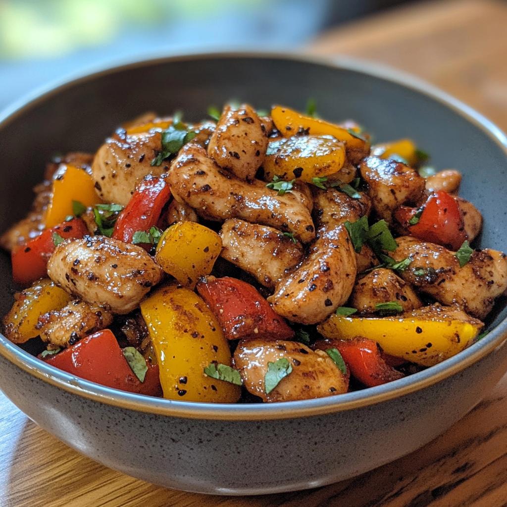 Stir-Fried Chicken with Colorful Bell Peppers and Garlic