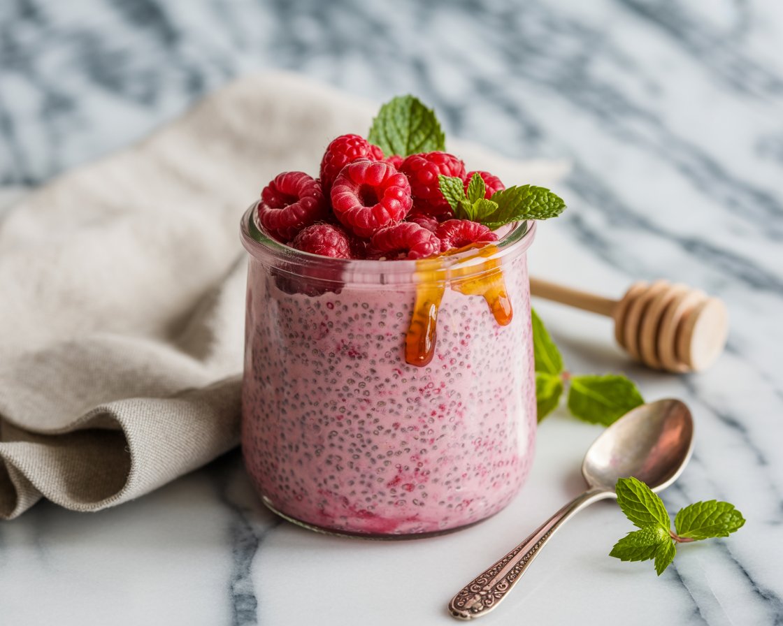 Rose-Cardamom Infused Raspberry Chia Pudding