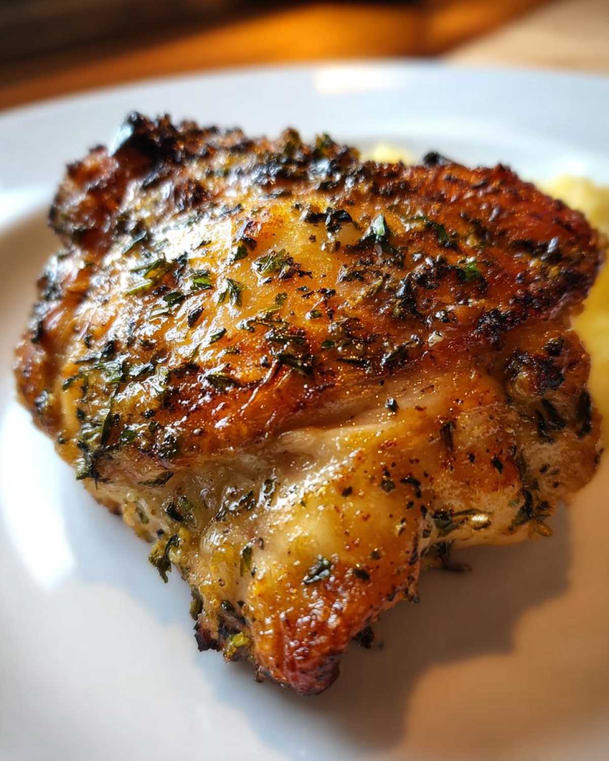 Baked Herb-Crusted Chicken Thighs with Roasted Garlic