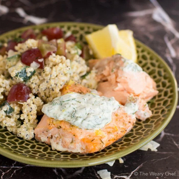 Pan-Roasted Salmon with Herbed Yogurt Sauce
