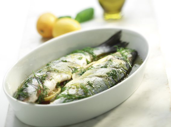 Roasted Black Sea Sea Bass with Lemon and Dill