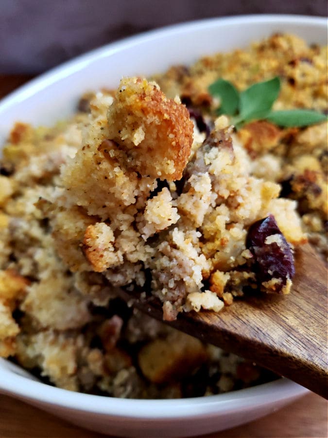 Sage and Sausage Cornbread Stuffing with Cranberries