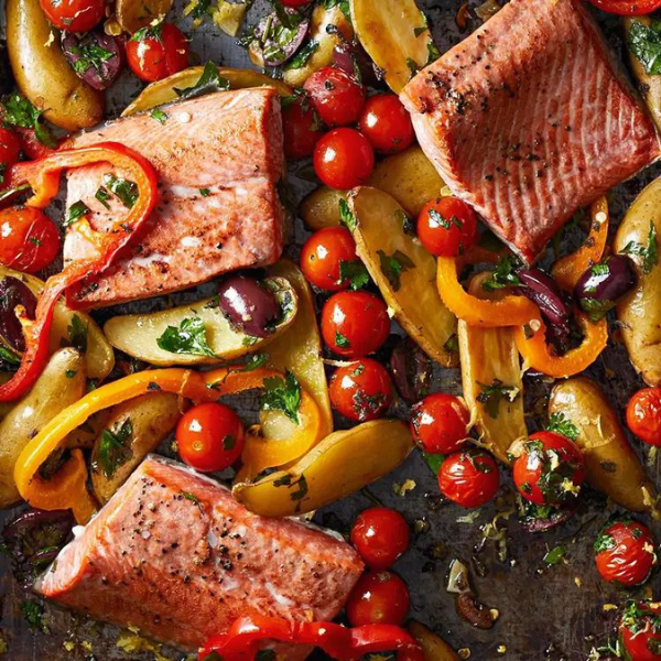 Sheet Pan Ginger-Soy Glazed Salmon with Roasted Vegetables
