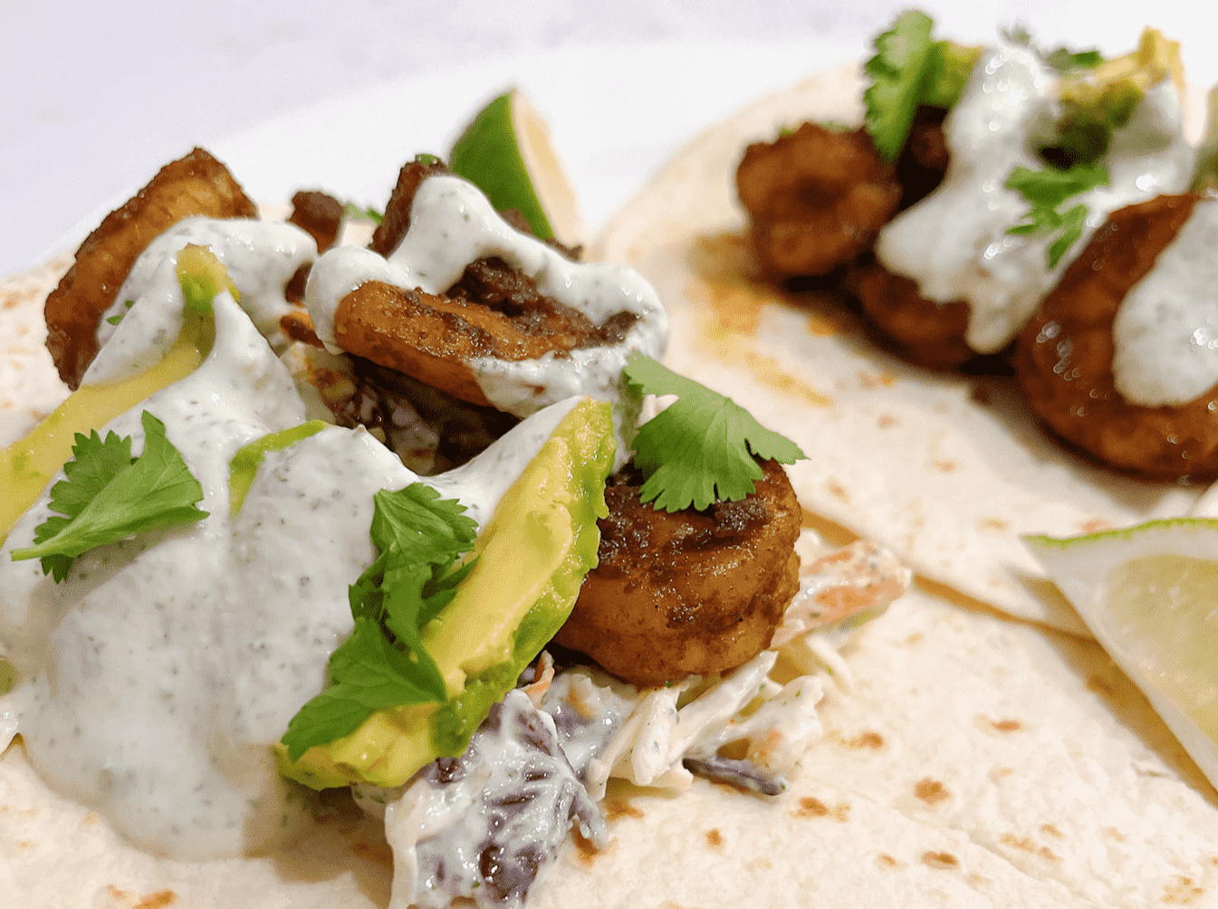 Sautéed Shrimp Tacos with Cabbage Slaw and Chipotle Lime Sauce