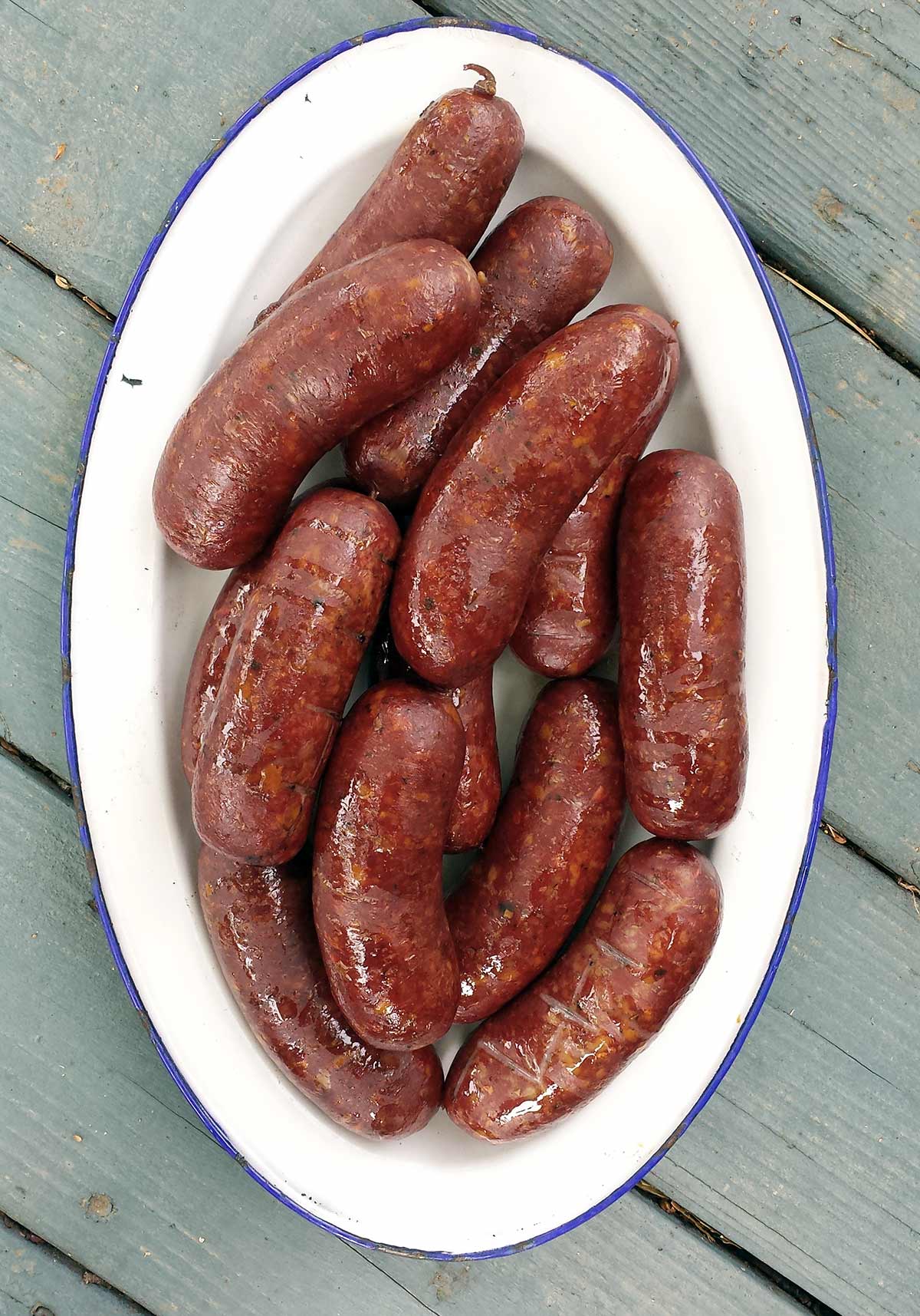 Grilled Wild Boar Sausage with Spicy Mustard Slaw