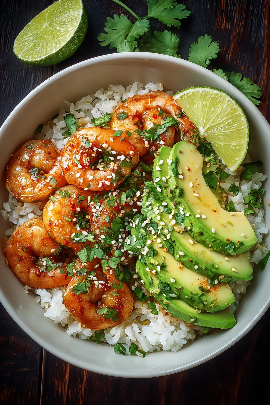 15-Minute Spicy Shrimp and Avocado Rice Bowl
