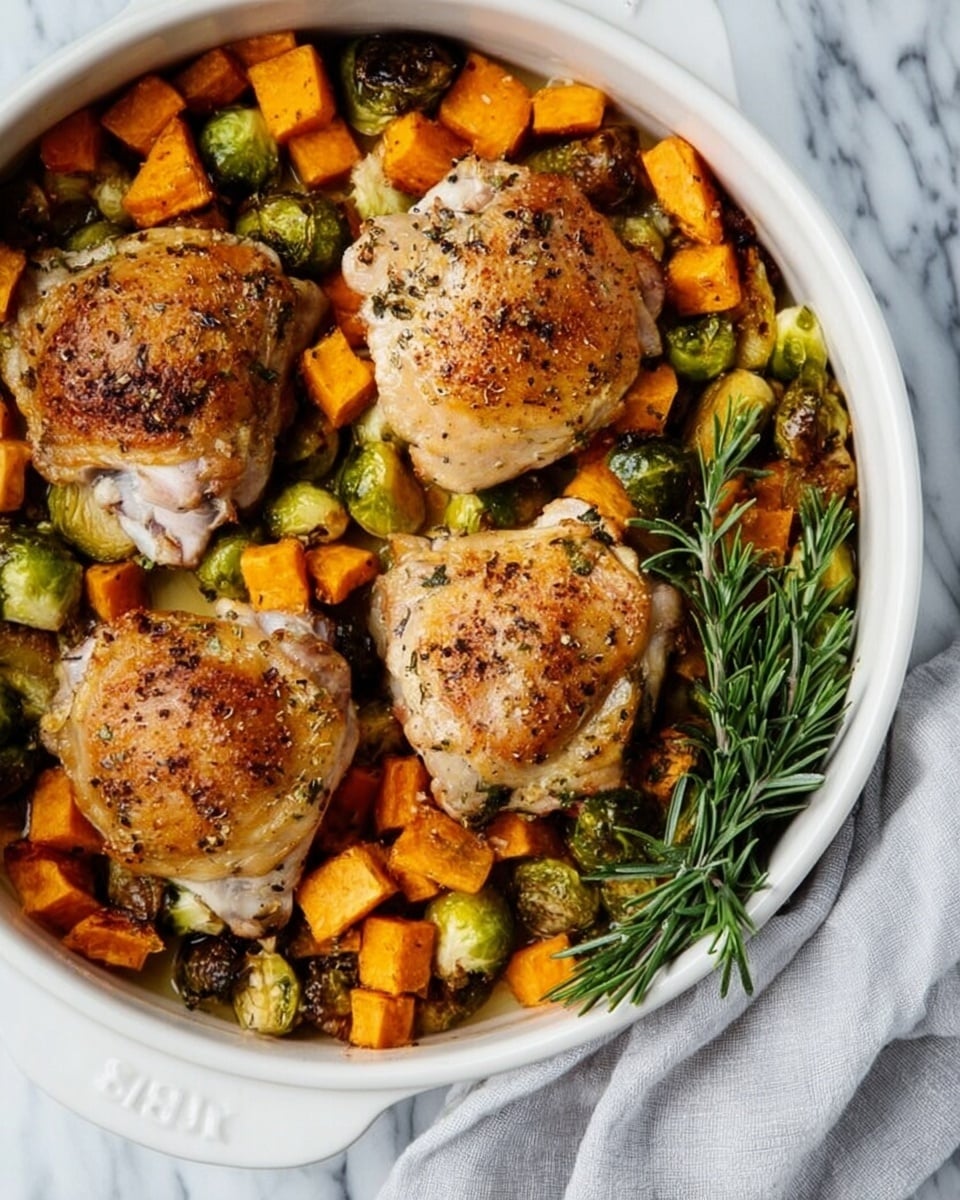 Baked Herb-Rubbed Chicken Thighs with Roasted Brussels Sprouts